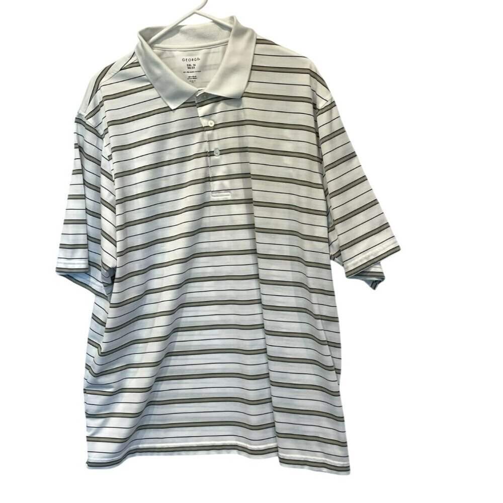 George Men's 3-Button Striped Golf Polo Shirt Sz XXL in White, Tan, Black Active